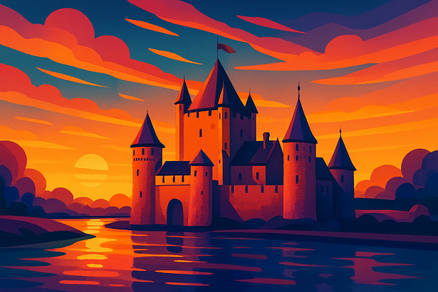 Sfeervolle illustratie van een middeleeuws kasteel